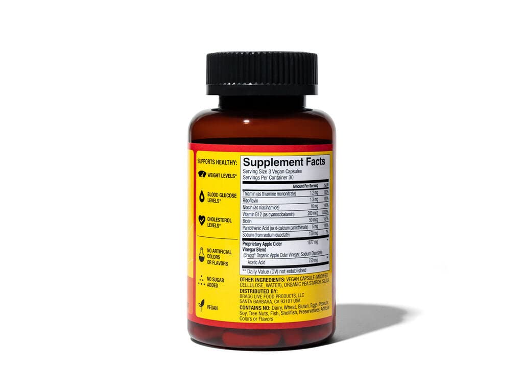 Bragg Apple Cider Vinegar True Energy Capsules – 6 B Vitamins – Caffeine Free Bragg