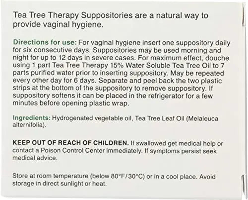 Tea Tree Therapy Vaginal Suppositories with Oil, 6 Count, White Tea Tree Therapy