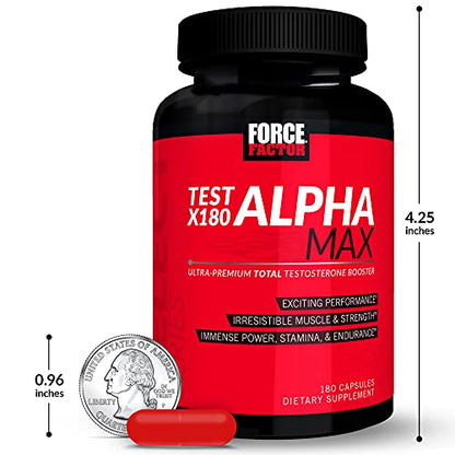 FORCE FACTOR Test X180 Alpha Max, 2-Pack, Total Testosterone and Nitric Oxide Booster for Men with Fenugreek Seed & Tribulus to Increase Blood Flow & Improve Male Athletic Performance, 360 Capsules