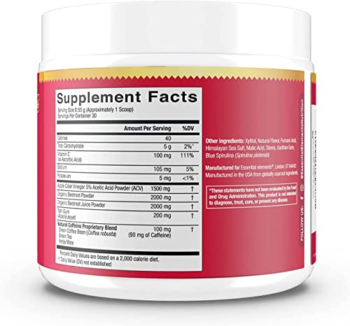 Essential Elements PreWorkout Powder with Beet Root & ACV | Superfood Energy Supplement