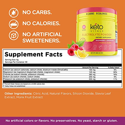 Keto Vitals Electrolytes Powder - Sugar Free Keto Electrolytes Powder with Potassium