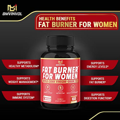 Fat Burner for Women, 9-in-1 Powerful Blend of Apple Cider Vinegar, Green Tea, Garcinia Cambogia