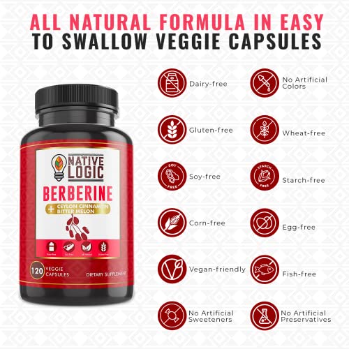 Native Logic Berberine HCL 1200mg with Ceylon Cinnamon, Bitter Melon, and Green Tea Native Logic