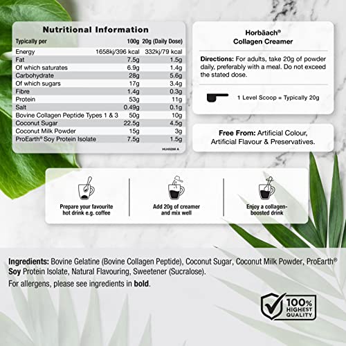 Collagen Creamer for Coffee | Vanilla Flavour | Type 1 & 3 Collagen Peptides Horbäach