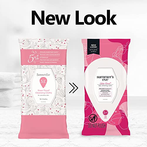 Summer's Eve Sheer Floral Daily Refreshing Feminine Wipes, Removes Odor, pH balanced Summer's Eve