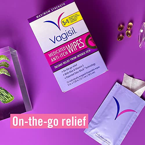 Vagisil Anti-Itch Medicated Feminine Intimate Wipes for Women, Maximum Strength, Gynecologist Tested Vagisil