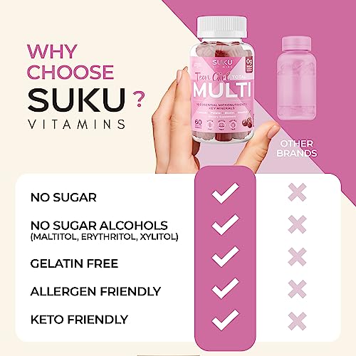 SUKU Vitamins Teen Girl Gummies – Sugar Free Vegetarian Gummy Vitamins Supplement SUKU Vitamins