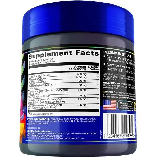 USN 3XT Max Pre-Workout Supplement Drink Mix Powder for Energy, Endurance and Pump, Nitric Oxide, Citrulline, Caffeine, Zero Creatine, Fruit Punch, 6.3493 Oz