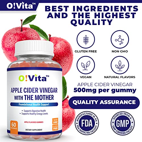 O!VITA Apple Cider Vinegar Gummies with The Mother, Gluten Free, Vegan, Made with Pomagranate O!VITA