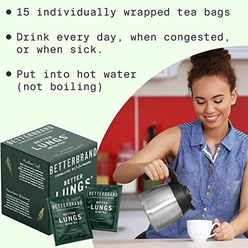 Betterbrand BetterLungs Detox Tea - 15 Herbal Tea Bags - Mullein Leaf, Ginseng, Elderberry