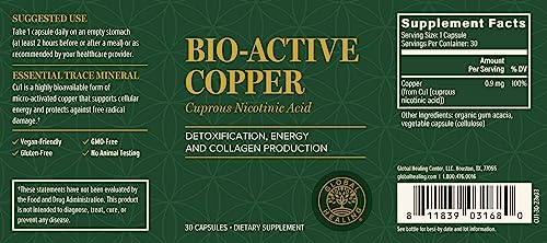 Global Healing Bio-Active Copper Supplement Cu1 - Cuprous Nicotinic Acid Helps Detox Global Healing Center
