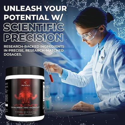 VIOLENCE Stim Free Pre Workout Powder by REVSCI, Precision Dosed Non Stim Preworkout