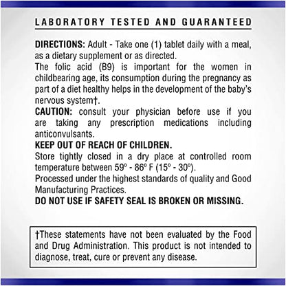 Folic Acid Supplement 100 Tablets 400 mcg by Natural Systems - Prenatal Vitamin for Women Perfect