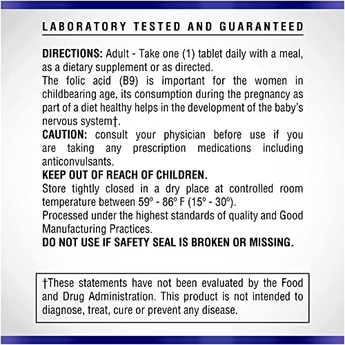 Folic Acid Supplement 100 Tablets 400 mcg by Natural Systems - Prenatal Vitamin for Women Perfect Natural Systems Naturasys