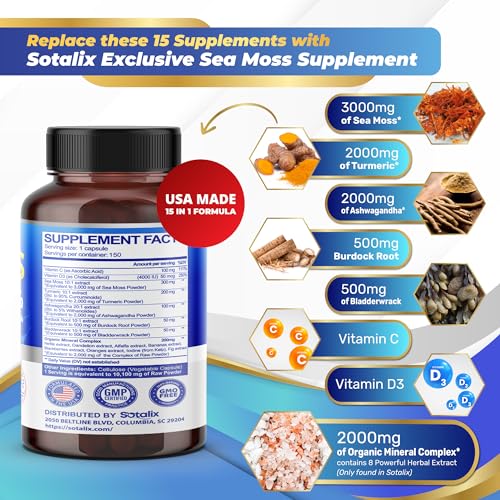 Sotalix Sea Moss Capsule 10100mg with Ashwagandha, Burdock Root, Bladderwrack SOTALIX SUPPLEMENT