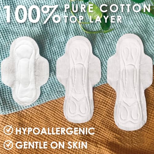 L. Pure Cotton Topsheet Pads for Women, Regular Absorbency, Ultra Thin Pads with Wings L.