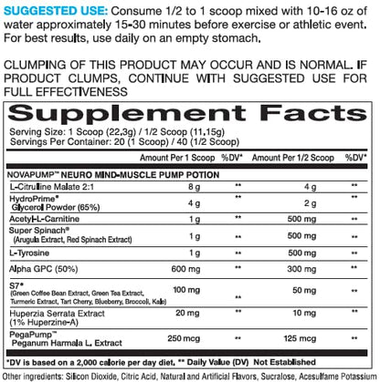 InnovaPharm NOVAPUMP Neuro (Snow Cone) Powder - 15.7 Ounces