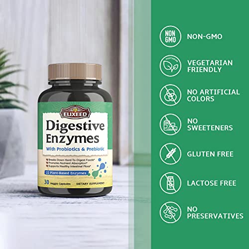 Elixeed Digestive Enzymes Plus Probiotics & Prebiotics, 22 Digestive Enzymes with Amylase