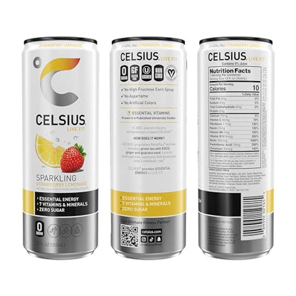 CELSIUS Sparkling Strawberry Lemonade, Functional Essential Energy Drink, 12 Fl Oz