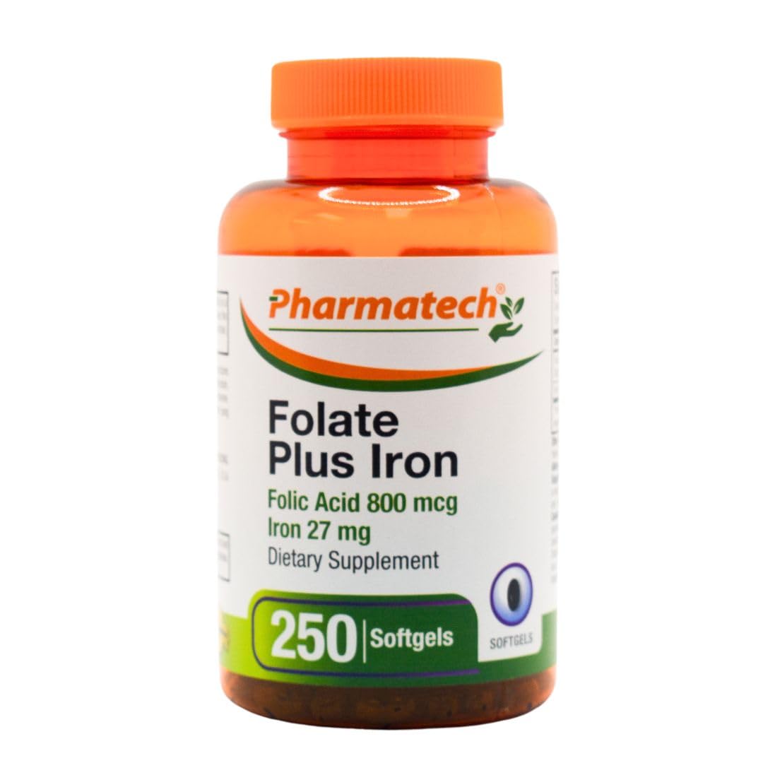 PHARMATECH Folic Acid 800 mcg Plus Iron 27 mg Supplement for Women, Vitamin B9