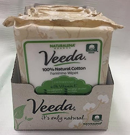 Veeda 100% Natural Cotton PH Balanced Hypoallergenic Feminine Wet Wipes, Safe Cleansing Cloths