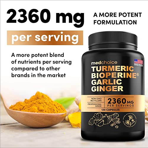 4-in-1 Turmeric and Garlic Supplements with Bioperine 2360 mg (240 ct) Turmeric Ginger MEDCHOICE