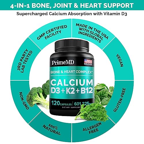 Calcium 600mg, Vitamin D3 K2 B12 Supplement - For Heart, Bone & Immune Support