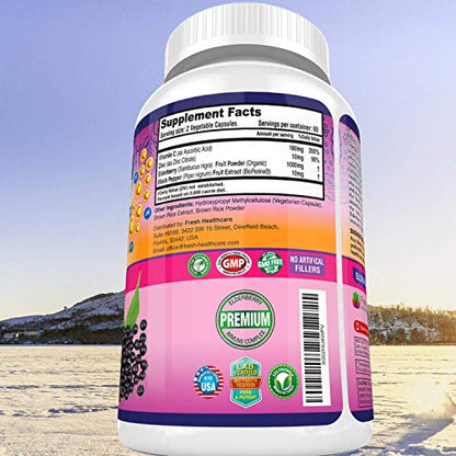 FRESH HEALTHCARE Elderberry Capsules - High Potency Black Elderberry with Zinc