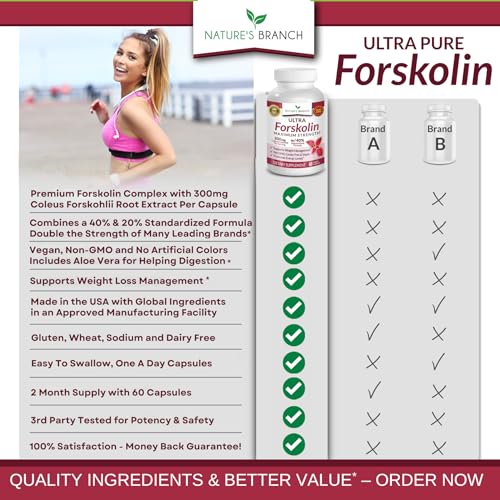 Premium 100% Ultra Pure Forskolin for Weight Loss Max Strength w/ 40% Standardized Nature's Branch
