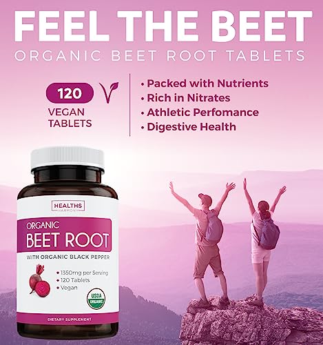 USDA Organic Beet Root Powder (120 Tablets) 1350mg Beets Per Serving with Black Pepper