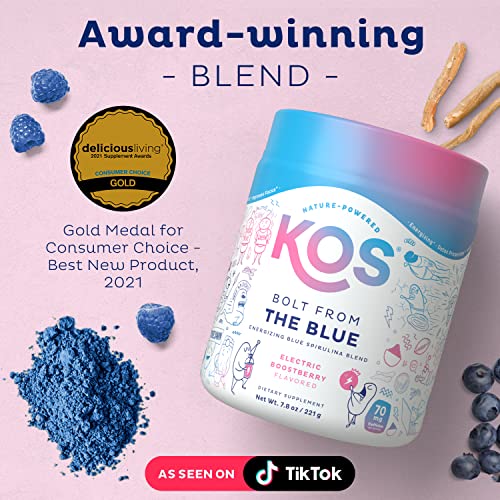 KOS USDA Organic Energizing Blue Spirulina Blend - 70 mg Organic Caffeine, B-Complex