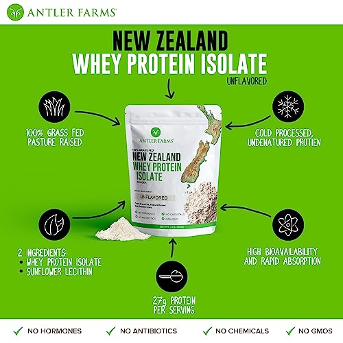 Antler Farms - 100% Grass Fed New Zealand Whey Protein Isolate, Unflavored, 30 Servings Antler Farms