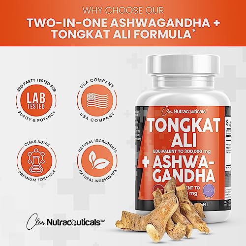 Clean Nutraceuticals Tongkat Ali 300,000mg and Ashwagandha 100,000mg