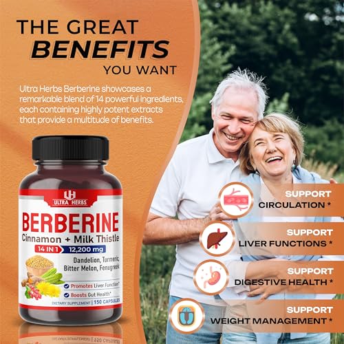 Ultra Herbs Premium Berberine 12,200MG with Cinnamon, Milk Thistle *USA Made & Test* ULTRA HERBS