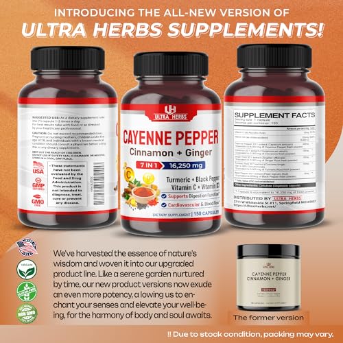 Cayenne Pepper 7 IN 1 - 16,250mg - with Ginger, Turmeric, Cinnamon, Black Pepper ULTRA HERBS