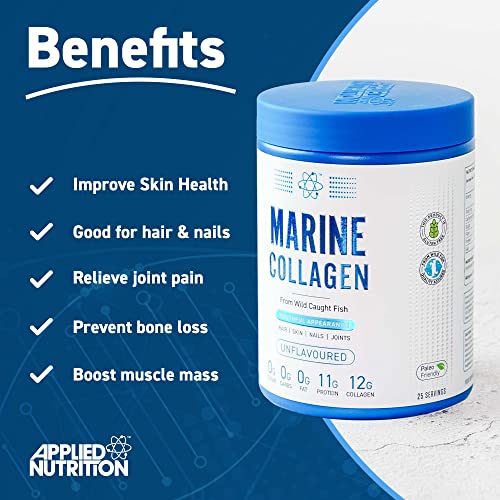 Applied Nutrition Marine Hydrolysed Collagen Powder from Wild Salmon - Protein for Health, Skin, Hair, Nails, Bones, Muscle & Joints Applied Nutrition