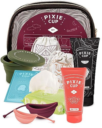 Pixie Menstrual Disc Kit - Best Period Disc Starter Kit - 2 Discs, 20 Wipes, Wash, Lube, Public Restroom
