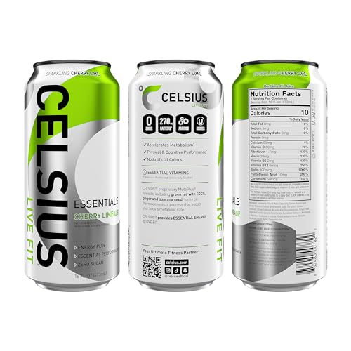 CELSIUS ESSENTIALS, Sparkling Cherry Limeade, Performance Energy Drink 16 Fl Oz CELSIUS