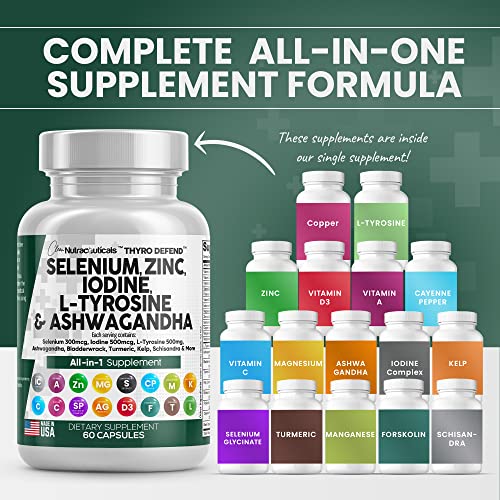 Selenium 300mcg Zinc 50mg Iodine 500mcg L Tyrosine 500mg Ashwagan