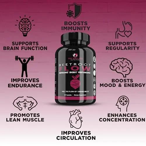 Beet Root Capsules Organic Beet Root Powder 1300mg | Natural Nitric Oxide Booster, Nitrate Supplement, Heart Health, Energy, Athletic Performance