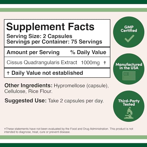 Cissus Quadrangularis Super Extract, 150 Capsules, Manufactured in The USA, Dietary Double Wood Supplements