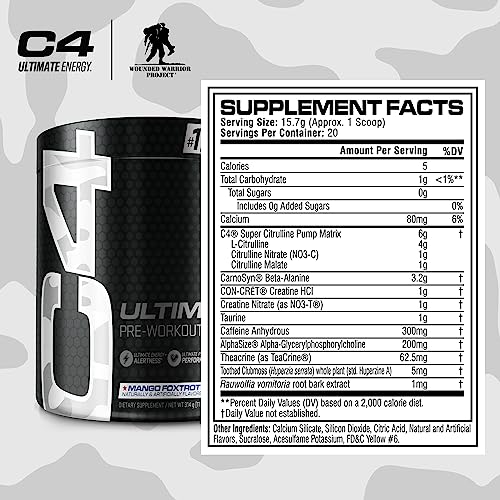 Cellucor C4 Ultimate x WWP Pre Workout Powder Mango Foxtrot - Sugar Free Preworkou