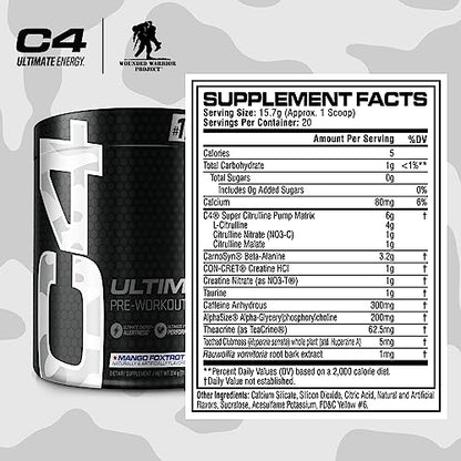 Cellucor C4 Ultimate x WWP Pre Workout Powder Mango Foxtrot - Sugar Free Preworkou