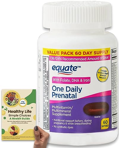 Equate One Daily Prenatal, Value Pack, 60 Softgels, with Omega-3 DHA, Folic Acid, Iron & Folate
