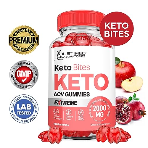 Keto Bites Keto ACV Gummies Extreme Formula 2000MG Vegan Non GMO with Pomegranate Justified Laboratories