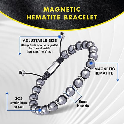 CARITATE Magnetic Hematite Bracelet for Women and Men, Healing Energy Beaded Bracelet
