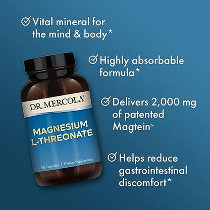 Dr. Mercola Magnesium L-Threonate, 30 Servings (90 Capsules), Dietary Supplement