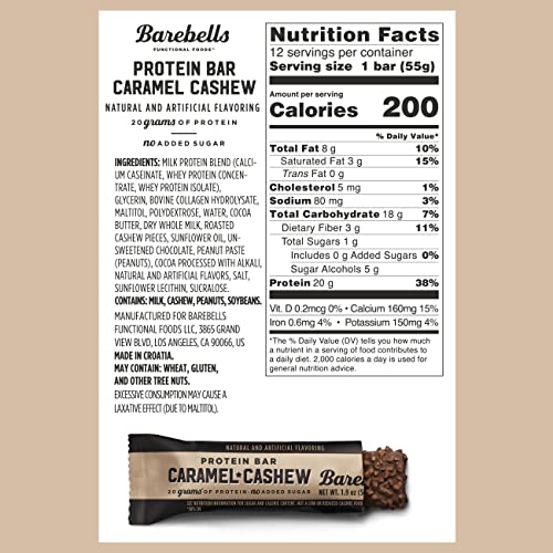 Barebells Protein Bars Caramel Cashew - 12 Count, 1.9oz Bars with 20g of High Protein BAREBELLS