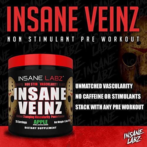 Insane Labz Insane Veinz Non Stimulant NO Enhancing Powder, Nitric Oxide Booster