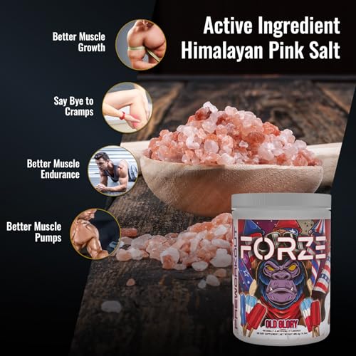 Forze Pre Workout Powder, Beta Alanine, L-Taurine & Dual-Source Caffeine for Sustained Energy. Himalayan Pink Salt, Betaine Anhydrous & L-Citrulline for Pump. No Useless Filler - 14.3 oz (Old Glory)